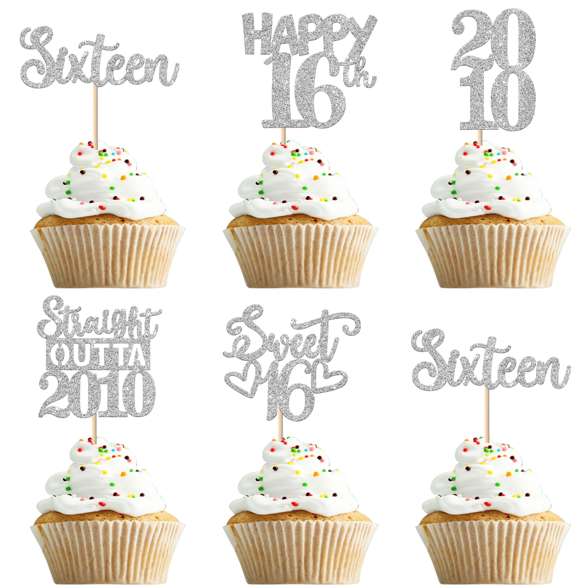 ZHUOWEISM 30Pcs Straight Outta 2010 Cupcake Toppers - Glitter Sixteen Birthday & Anniversary