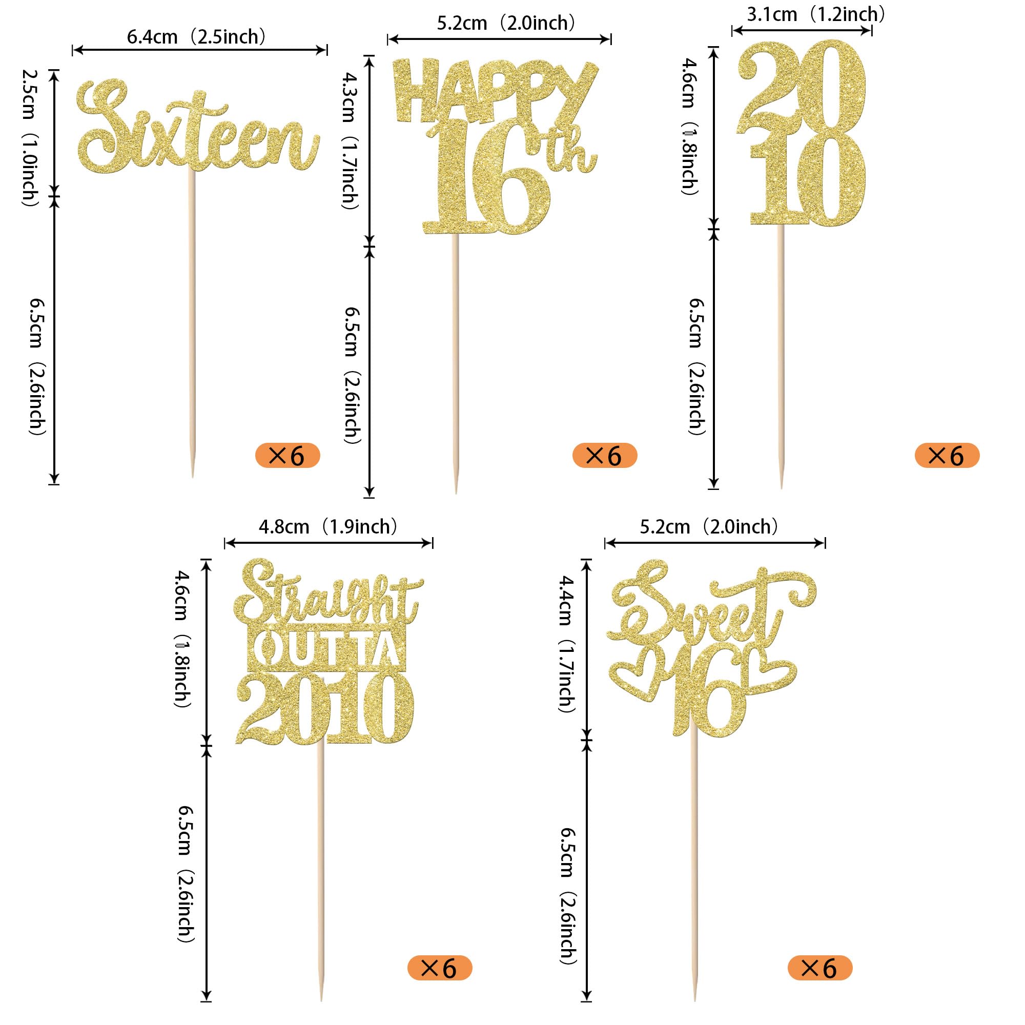 ZHUOWEISM 30Pcs Happy 16th Birthday Cupcake Toppers | Gold Glitter 'Straight Outta 2010' Picks