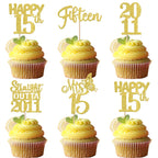ZHUOWEISM 30Pcs Straight Outta 2011 Cupcake Toppers – Gold Glitter for 15th Birthday