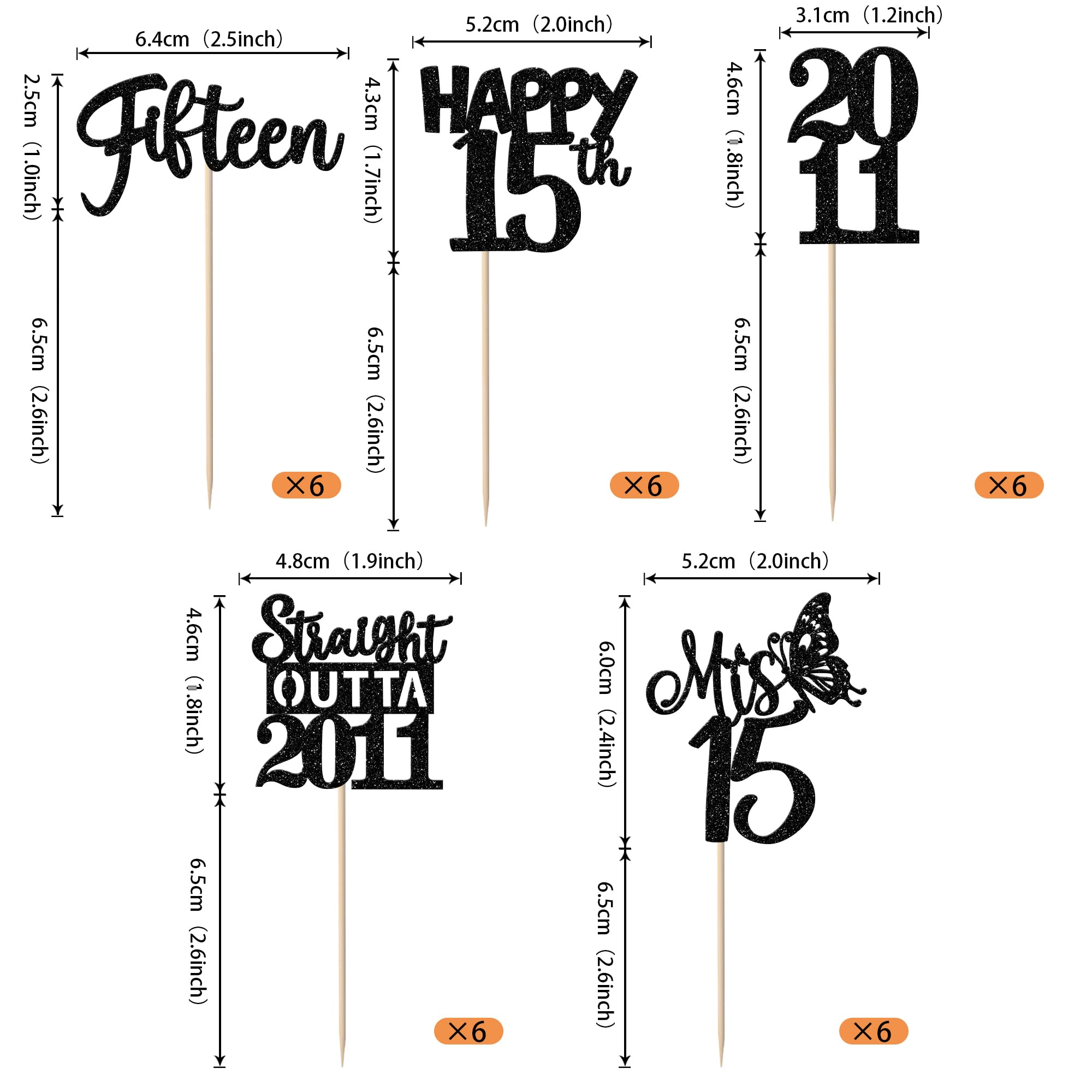 ZHUOWEISM 30Pcs Black 15th Birthday Cupcake Toppers Glitter – Straight Outta 2011