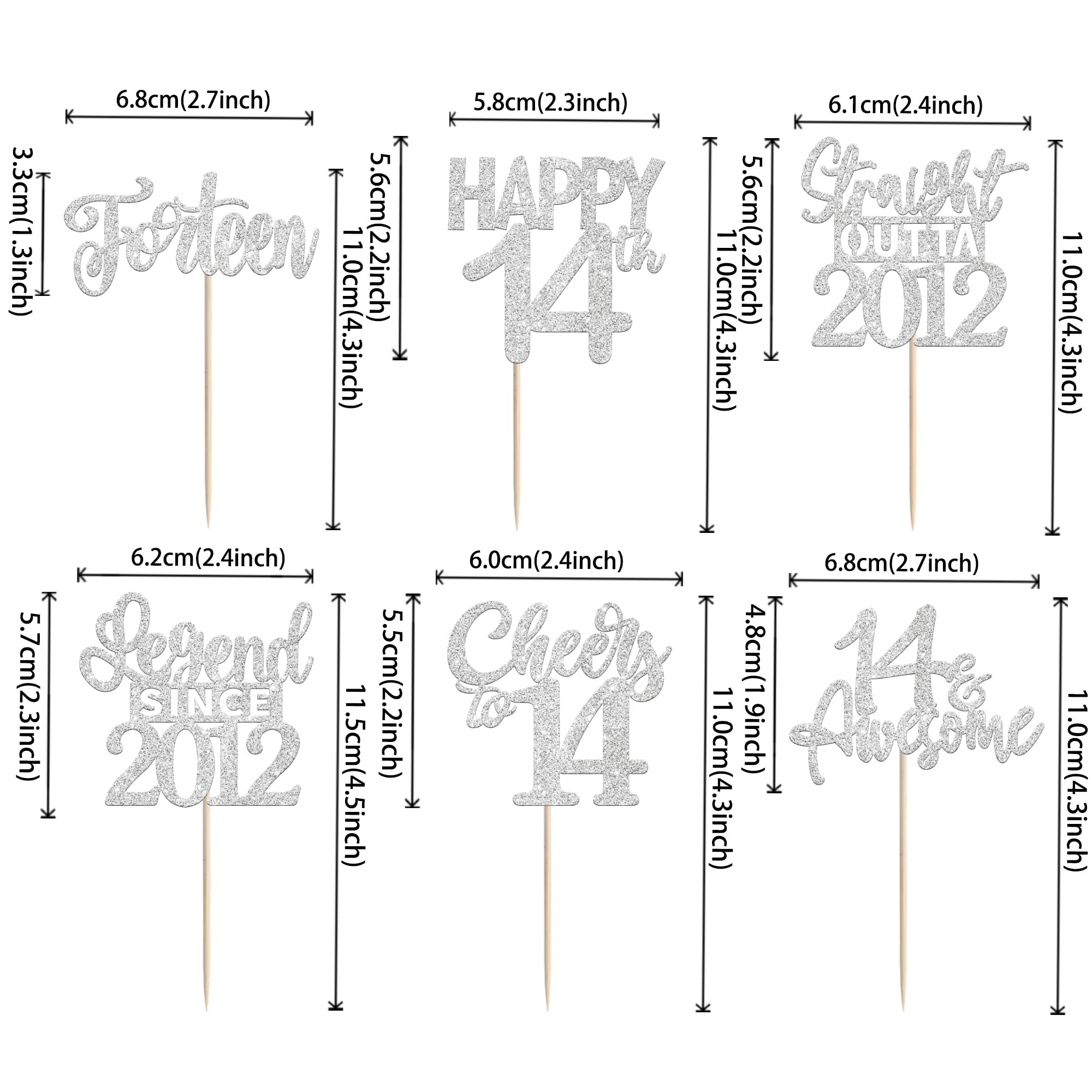 ZHUOWEISM 24Pcs Silver Happy 14th Birthday Cupcake Toppers | Straight Outta 2012