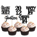 ZHUOWEISM 30pcs Black Glitter Cupcake Toppers – Straight Outta 2012 for 14th Birthday & Anniversary
