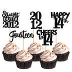 ZHUOWEISM 30pcs Black Glitter Cupcake Toppers – Straight Outta 2012 for 14th Birthday & Anniversary