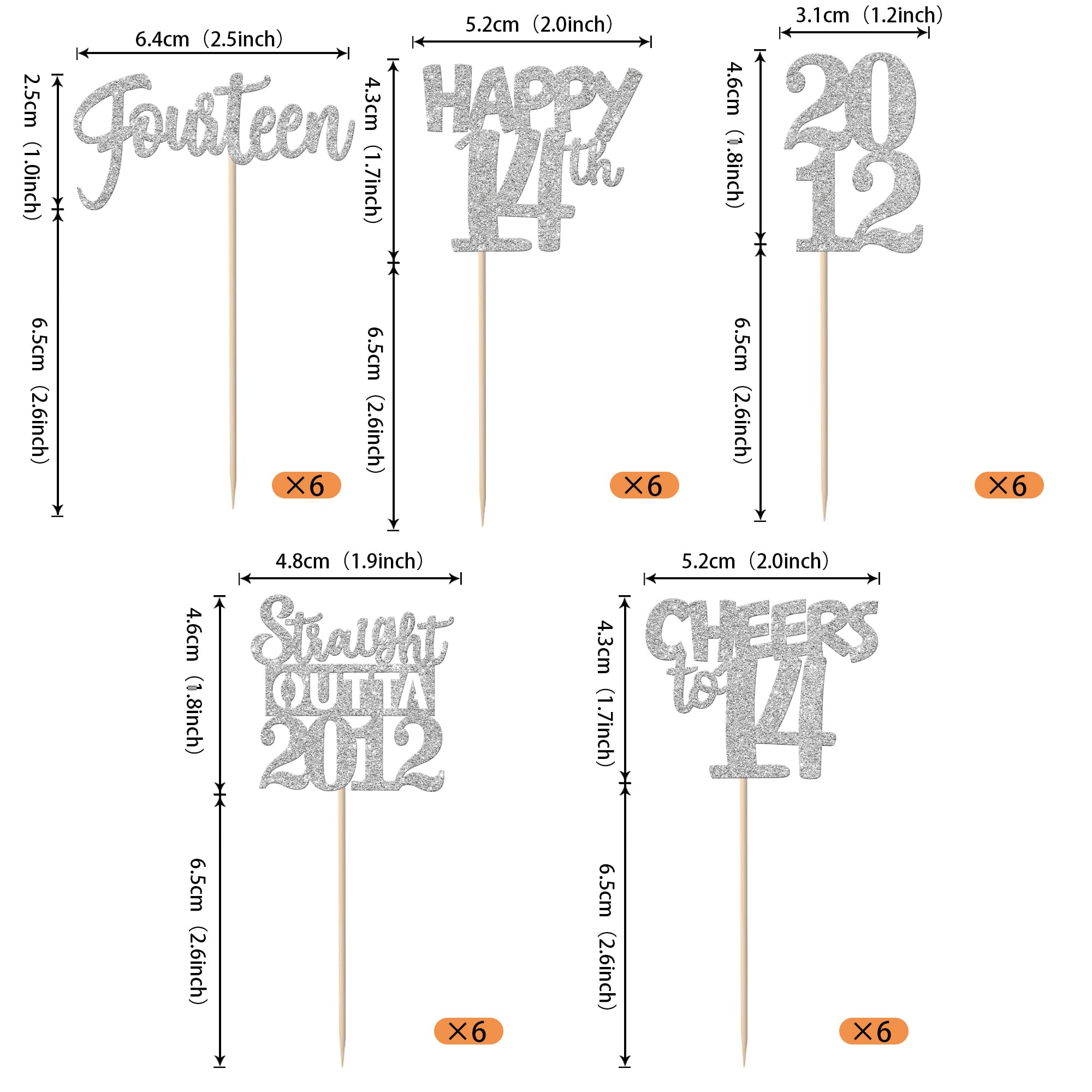 ZHUOWEISM 30Pcs Glitter 14th Birthday Cupcake Toppers – Straight Outta 2012 Theme, Silver Party Decor