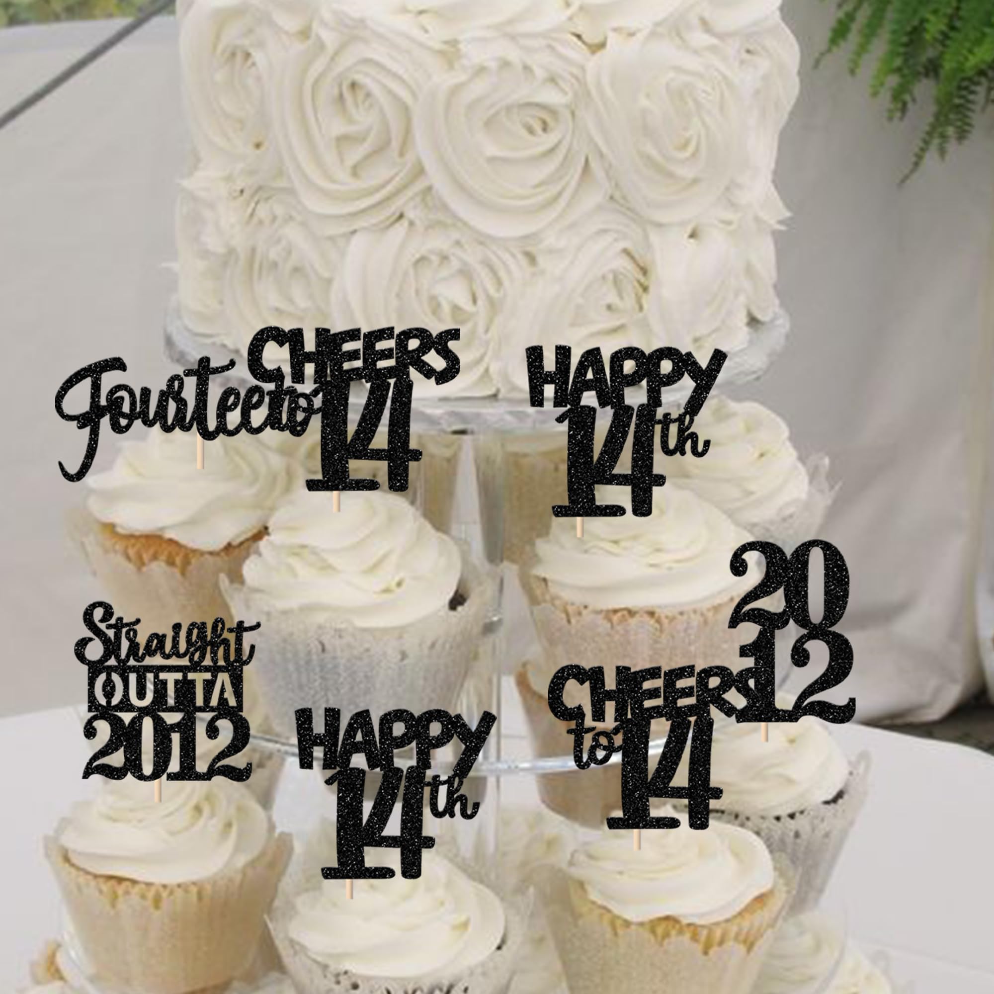 ZHUOWEISM 30pcs Black Glitter Cupcake Toppers – Straight Outta 2012 for 14th Birthday & Anniversary
