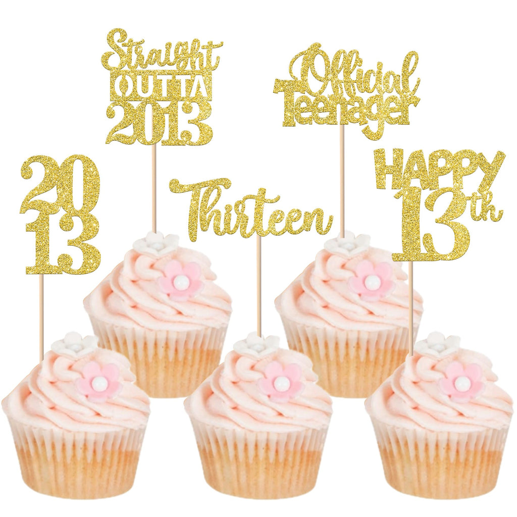 ZHUOWEISM 30Pcs Happy 13th Birthday Cupcake Toppers - Gold Glitter Straight Outta 2013