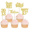 ZHUOWEISM 30Pcs Happy 13th Birthday Cupcake Toppers - Gold Glitter Straight Outta 2013