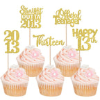 ZHUOWEISM 30Pcs Happy 13th Birthday Cupcake Toppers - Gold Glitter Straight Outta 2013