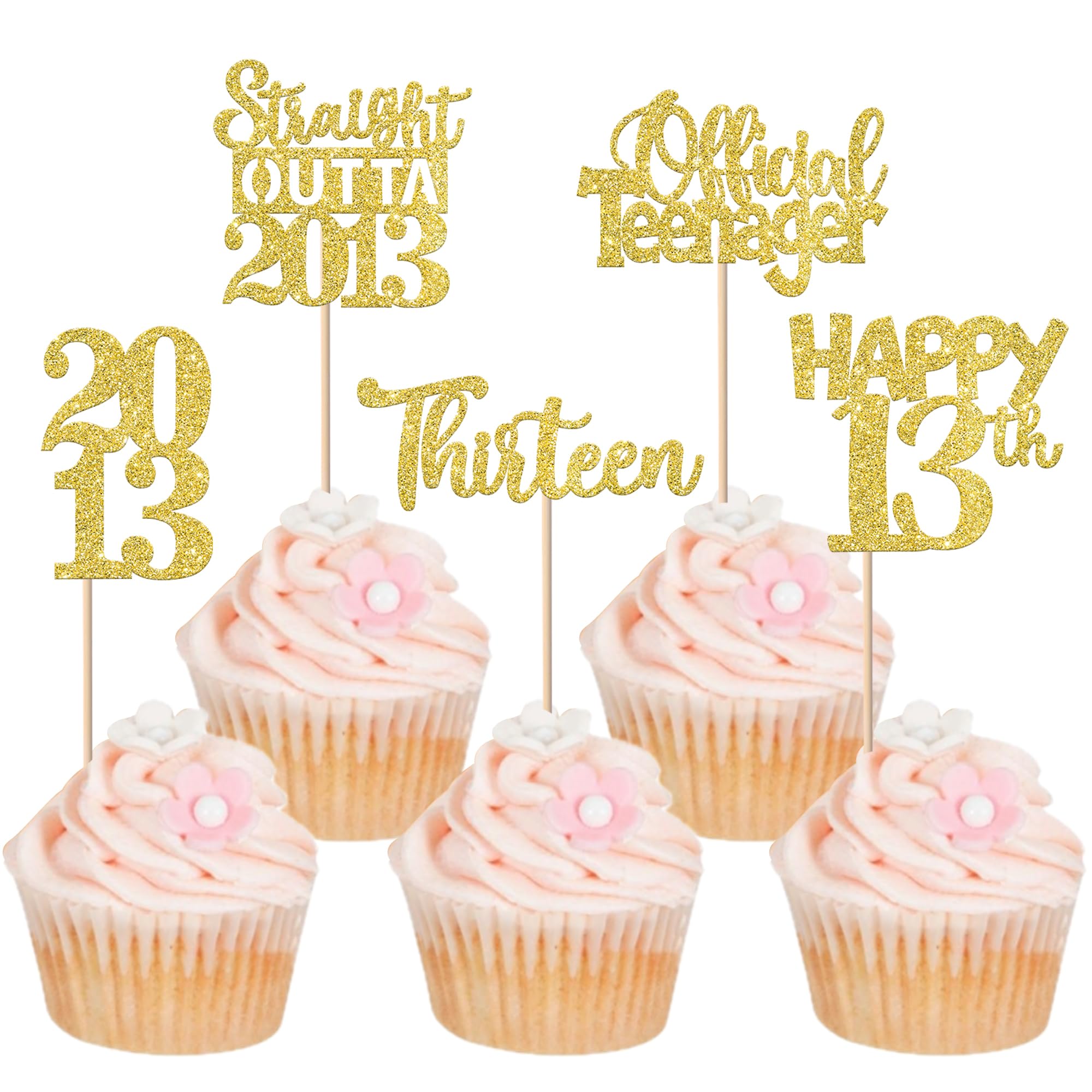 ZHUOWEISM 30Pcs Happy 13th Birthday Cupcake Toppers - Gold Glitter Straight Outta 2013