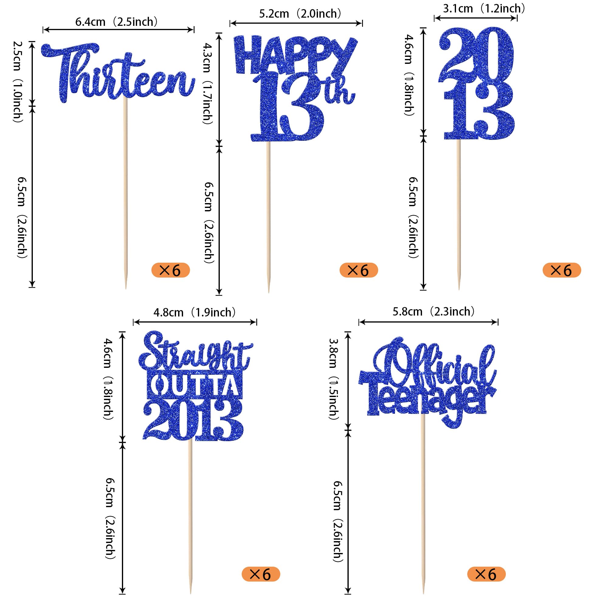 ZHUOWEISM 30Pcs 13th Birthday Cupcake Toppers Glitter Straight Outta 2013 Blue