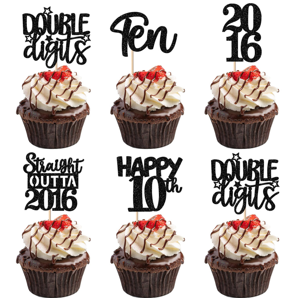 ZHUOWEISM 30Pcs Black 10th Birthday Cupcake Toppers – Glitter Straight Outta 2016