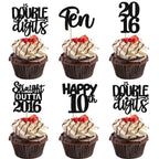 ZHUOWEISM 30Pcs Black 10th Birthday Cupcake Toppers – Glitter Straight Outta 2016