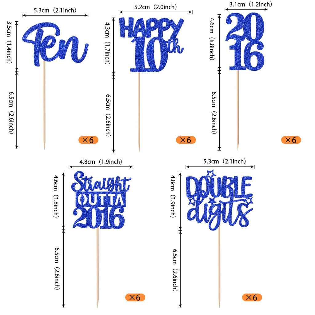 ZHUOWEISM 30 Pcs 10th Birthday Cupcake Toppers Glitter - Straight Outta 2016