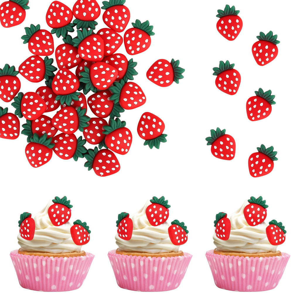 ZHUOWEISM 30 PCS Strawberry Cupcake Toppers - Red Berry Theme for Baby Showers & Birthday Cakes