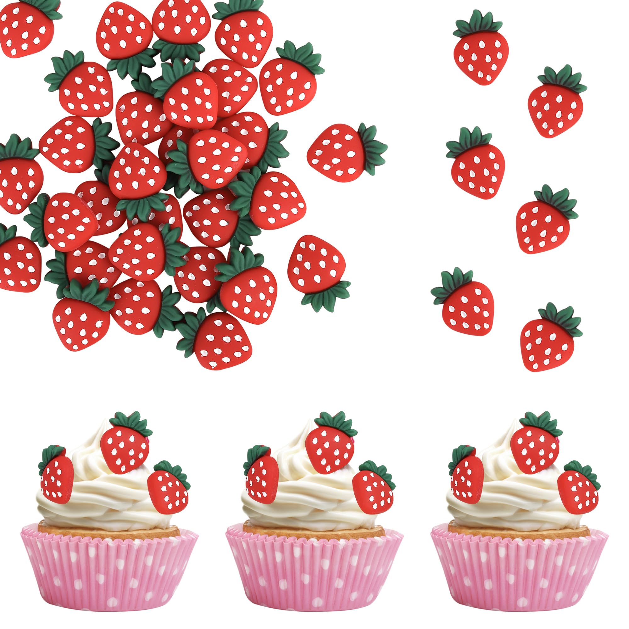 ZHUOWEISM 30 PCS Strawberry Cupcake Toppers - Red Berry Theme for Baby Showers & Birthday Cakes