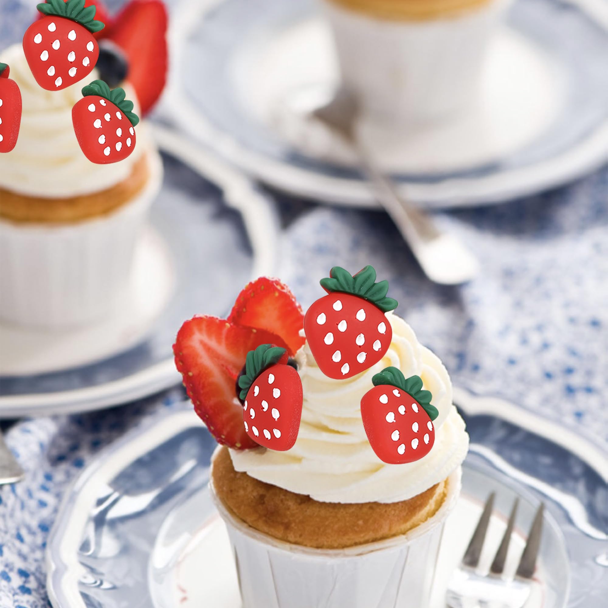 ZHUOWEISM 30 PCS Strawberry Cupcake Toppers - Red Berry Theme for Baby Showers & Birthday Cakes