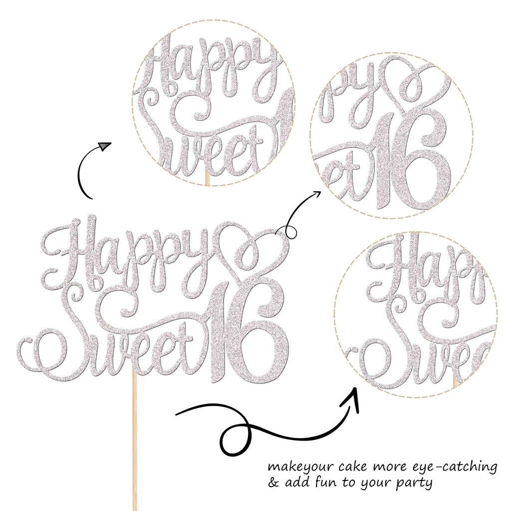 ZHUOWEISM Happy Sweet 16 Cake Topper – Glitter 16th Birthday Party Decor