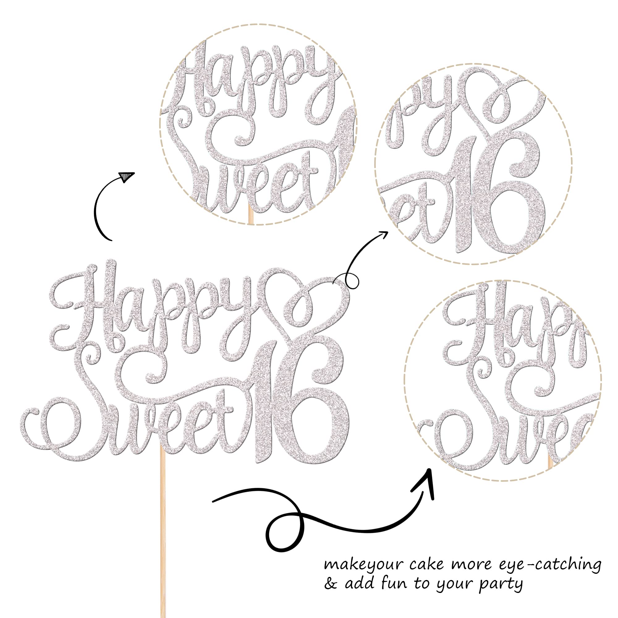 ZHUOWEISM Happy Sweet 16 Cake Topper – Glitter 16th Birthday Party Decor