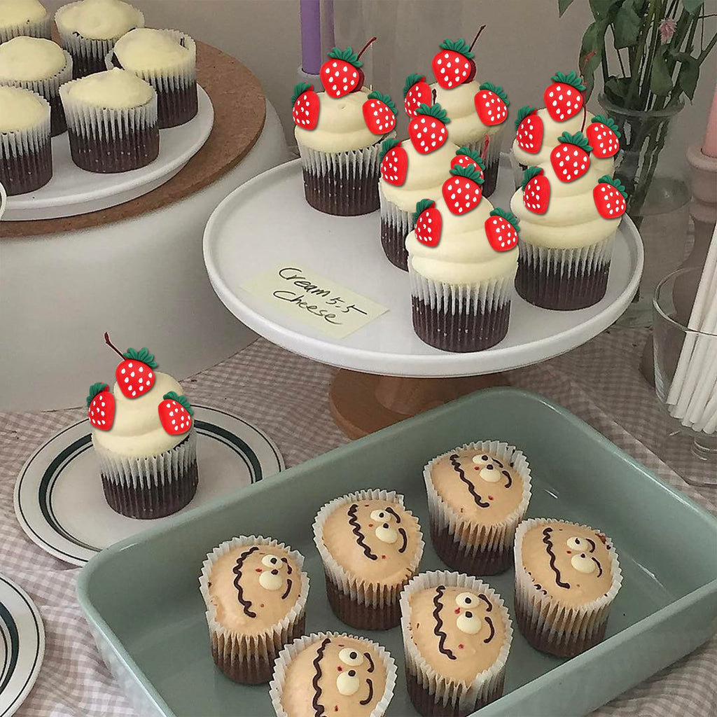 ZHUOWEISM 30 PCS Strawberry Cupcake Toppers - Red Berry Theme for Baby Showers & Birthday Cakes