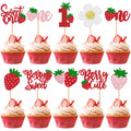 ZHUOWEISM 30 Pcs Sweet One Strawberry Cupcake Toppers – Glitter Berry Birthday Party Decor