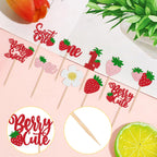 ZHUOWEISM 30 Pcs Sweet One Strawberry Cupcake Toppers – Glitter Berry Birthday Party Decor