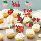 ZHUOWEISM 30 Pcs Sweet One Strawberry Cupcake Toppers – Glitter Berry Birthday Party Decor