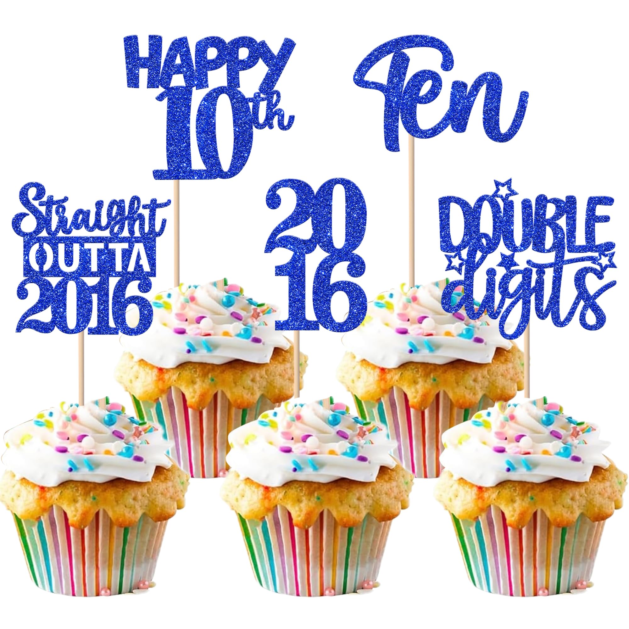 ZHUOWEISM 30 Pcs 10th Birthday Cupcake Toppers Glitter - Straight Outta 2016