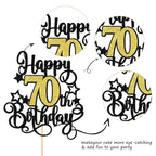 ZHUOWEISM 1-Piece Happy 70th Birthday Cake Topper – Black Gold Glitter, Cheers to 70 Years