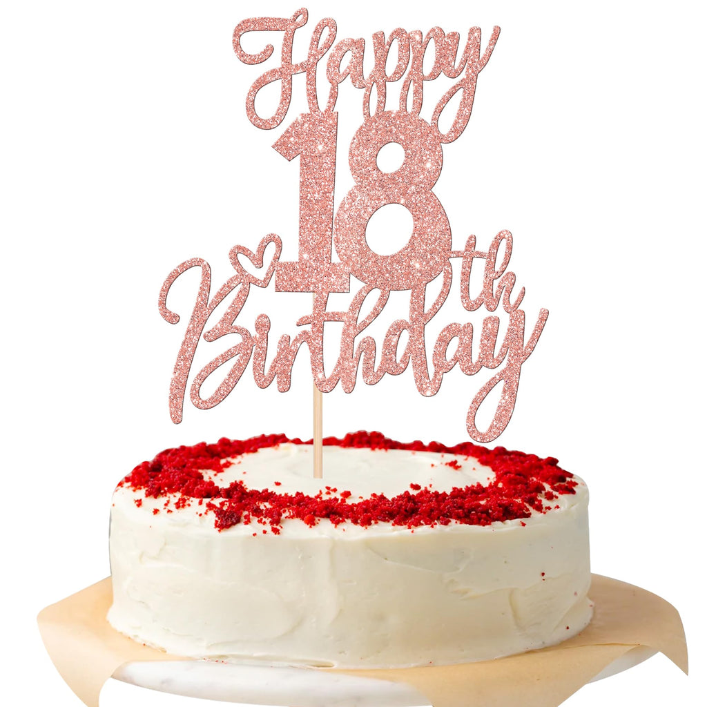 ZHUOWEISM 1 PCS Happy 18th Birthday Cake Topper - Glitter Rose Gold