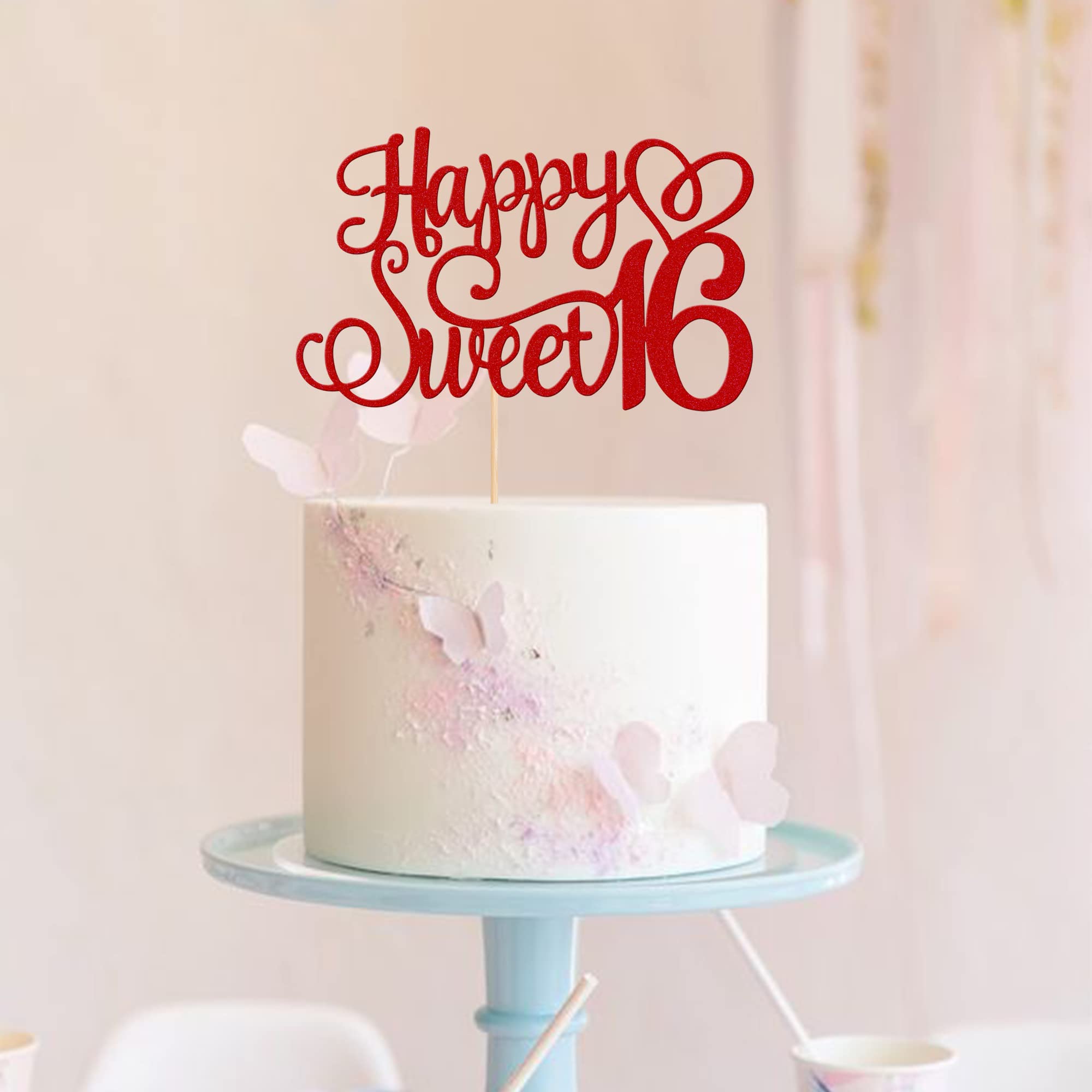 ZHUOWEISM 1-PCS Glitter Happy Sweet 16 Cake Topper – 6in x 8.7in, Cheers to 16 Years Birthday Decor