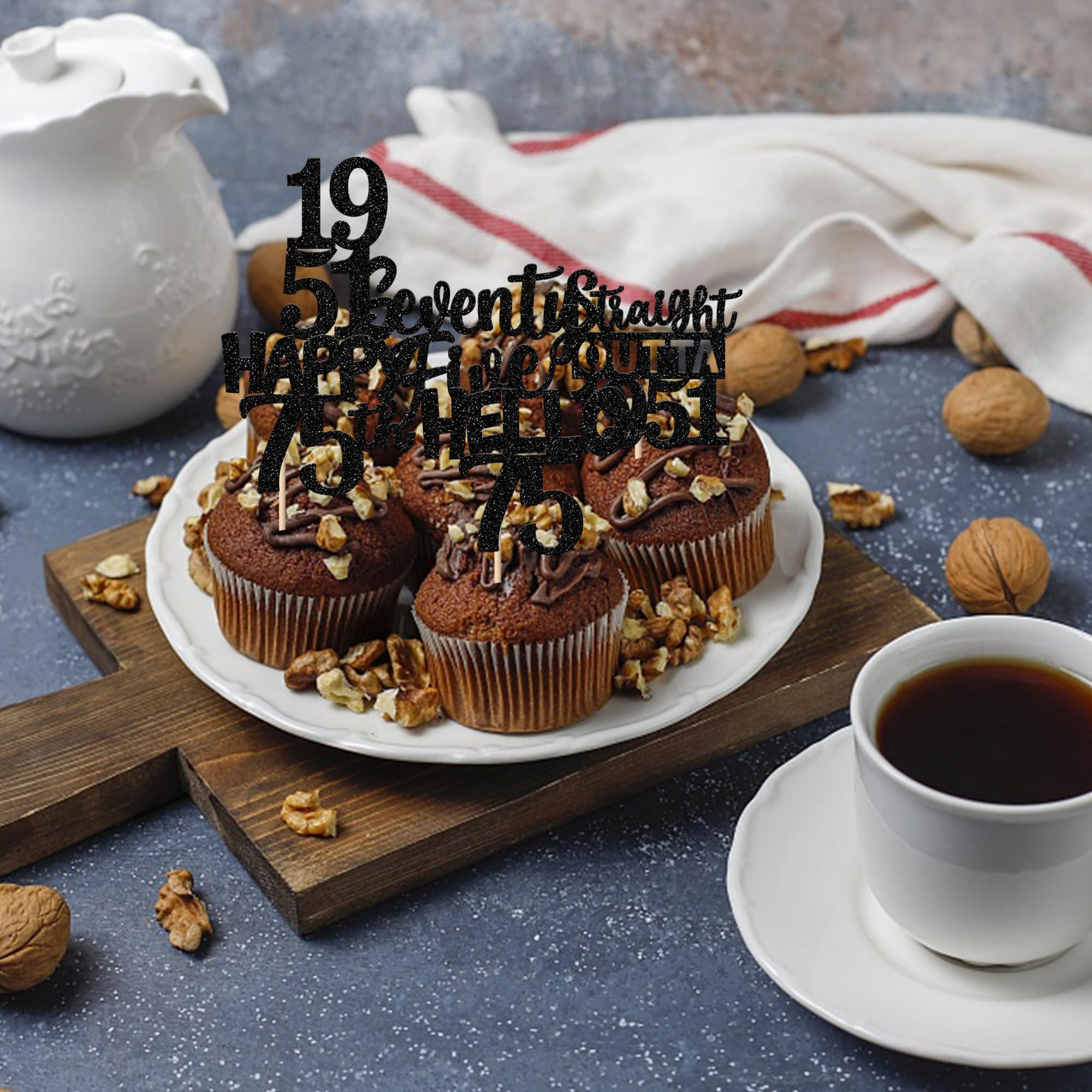 ZHUOWEISM 30Pcs Black Glitter 75th Birthday Cupcake Toppers – Straight Outta 1951 Party Picks