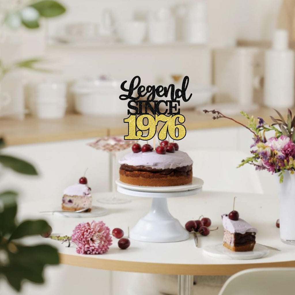 ZHUOWEISM Legend Since 1976 Cake Topper – Black Gold Glitter Fifty 50th Birthday Decoration