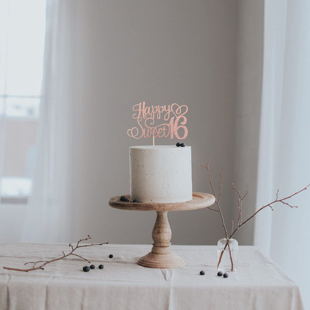 ZHUOWEISM Happy Sweet 16 Cake Topper – Rose Gold Glitter, 6x8.7 in