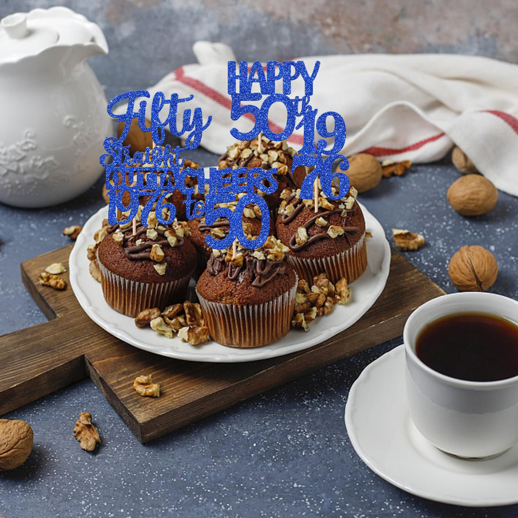 ZHUOWEISM 30 PCS Glitter 50th Birthday Cupcake Toppers – Straight Outta 1976