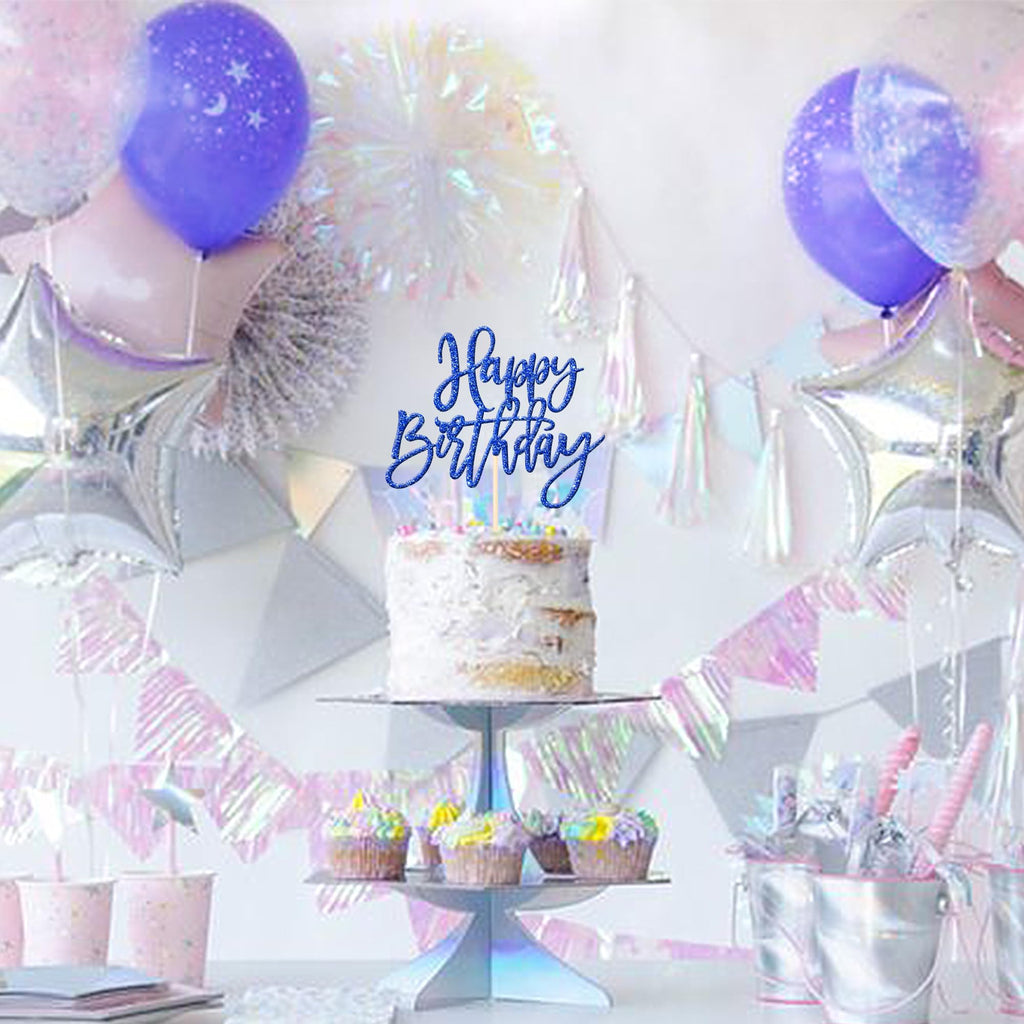ZHUOWEISM 1-Piece Glitter Happy Birthday Cake Topper – Dark Blue