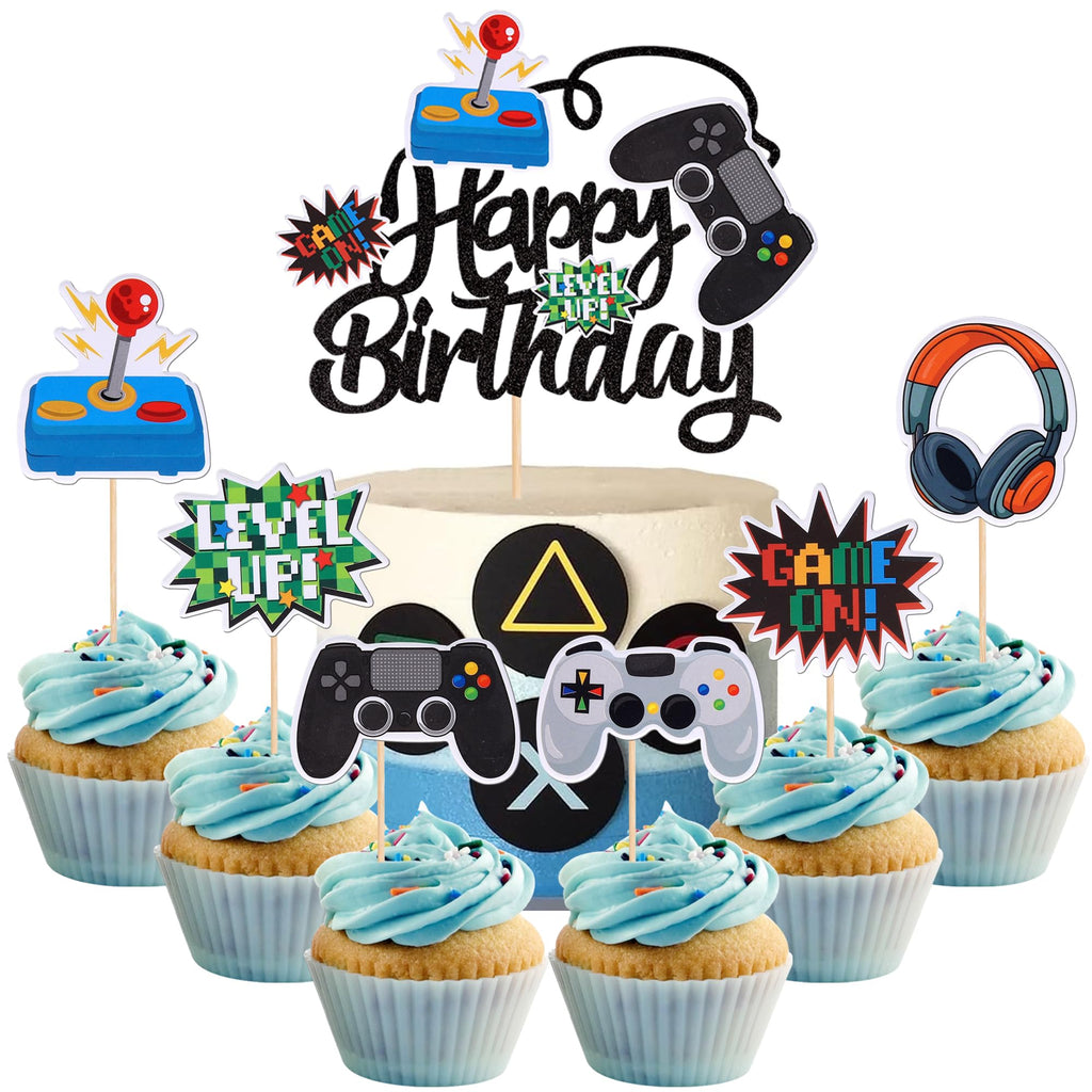 ZHUOWEISM 25 PCS Video Game Cupcake Toppers – Game On Cake Topper & Cupcake Picks for Gamer Parties