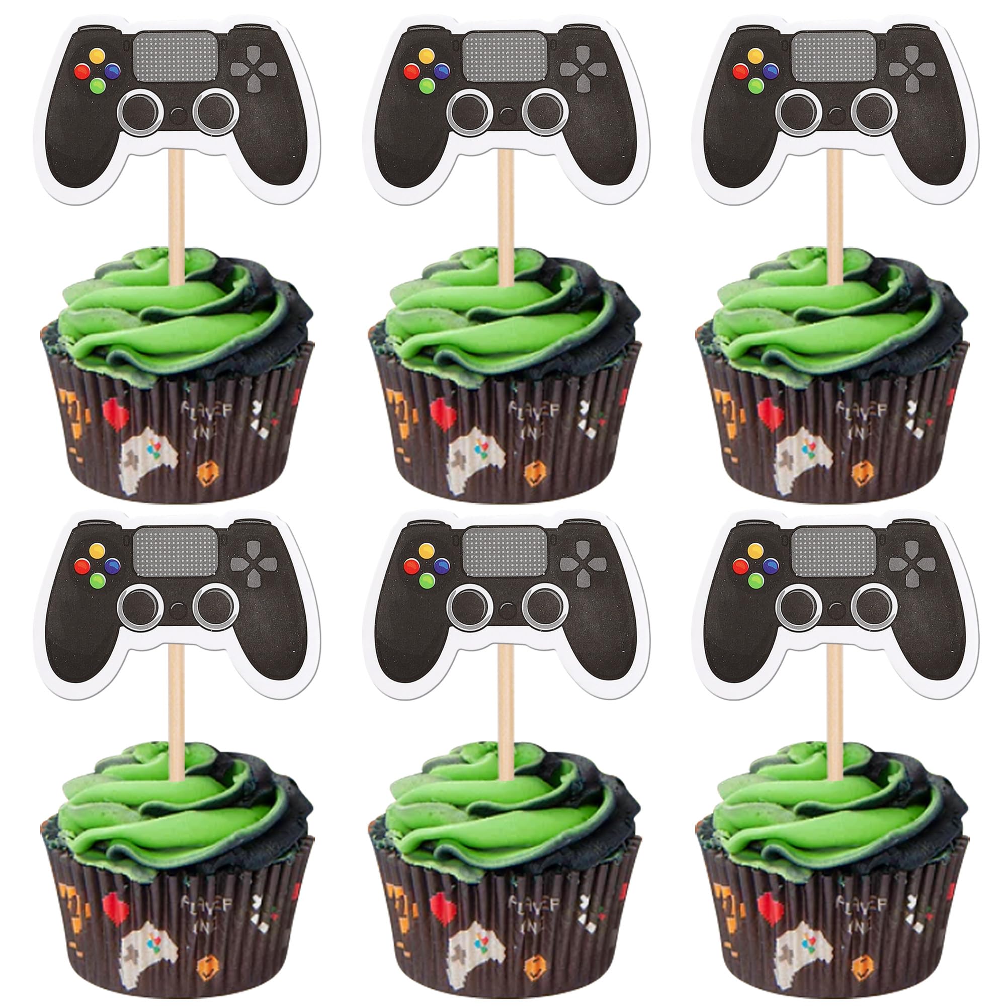 ZHUOWEISM 40 Pcs Video Game Controllers Cupcake Toppers - Double-Sided Game On Controllers Picks