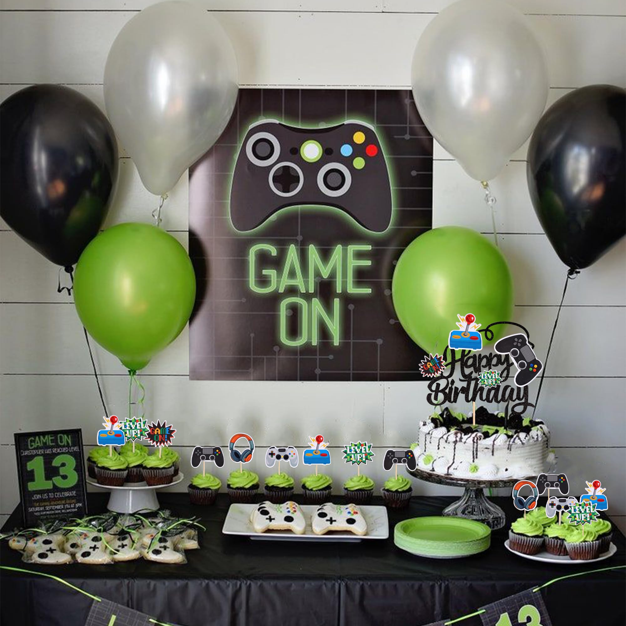 ZHUOWEISM 25 PCS Video Game Cupcake Toppers – Game On Cake Topper & Cupcake Picks for Gamer Parties