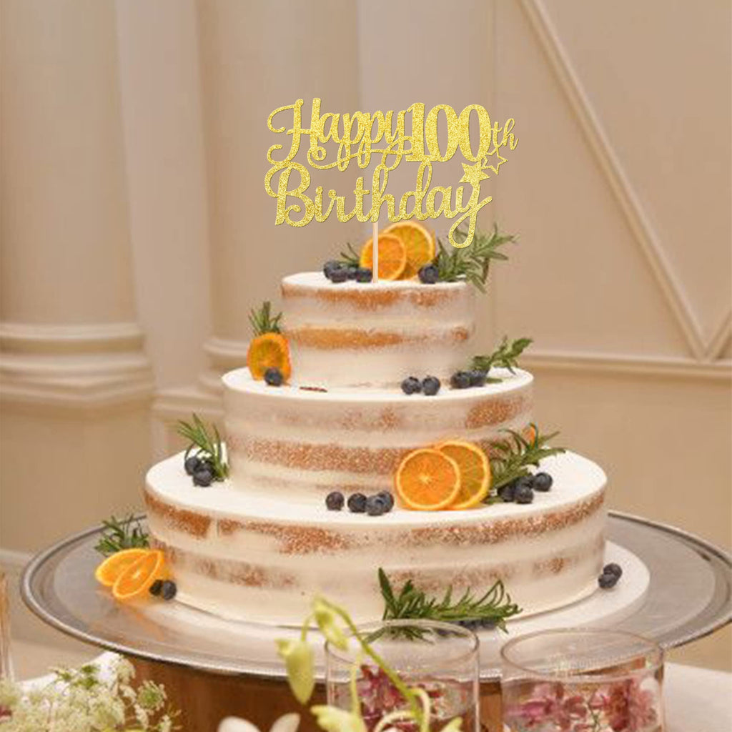 ZHUOWEISM Happy 100th Birthday Cake Topper - Gold Glitter
