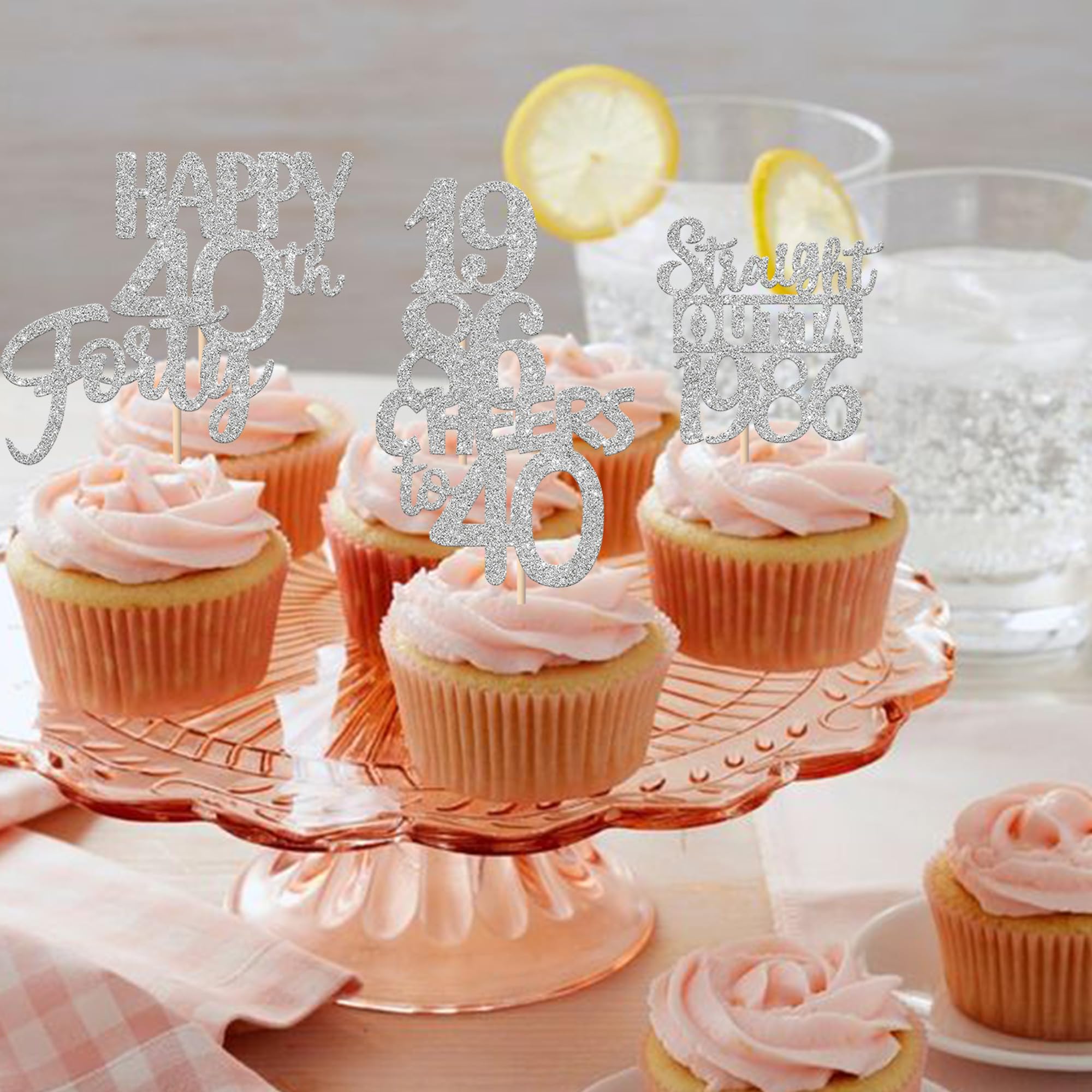 ZHUOWEISM 30Pcs Glitter Forty Cupcake Toppers | Straight Outta 1986 Birthday & Anniversary