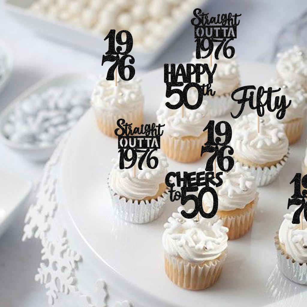 ZHUOWEISM 30Pcs Black 50th Birthday Cupcake Toppers – Glitter Straight Outta 1976