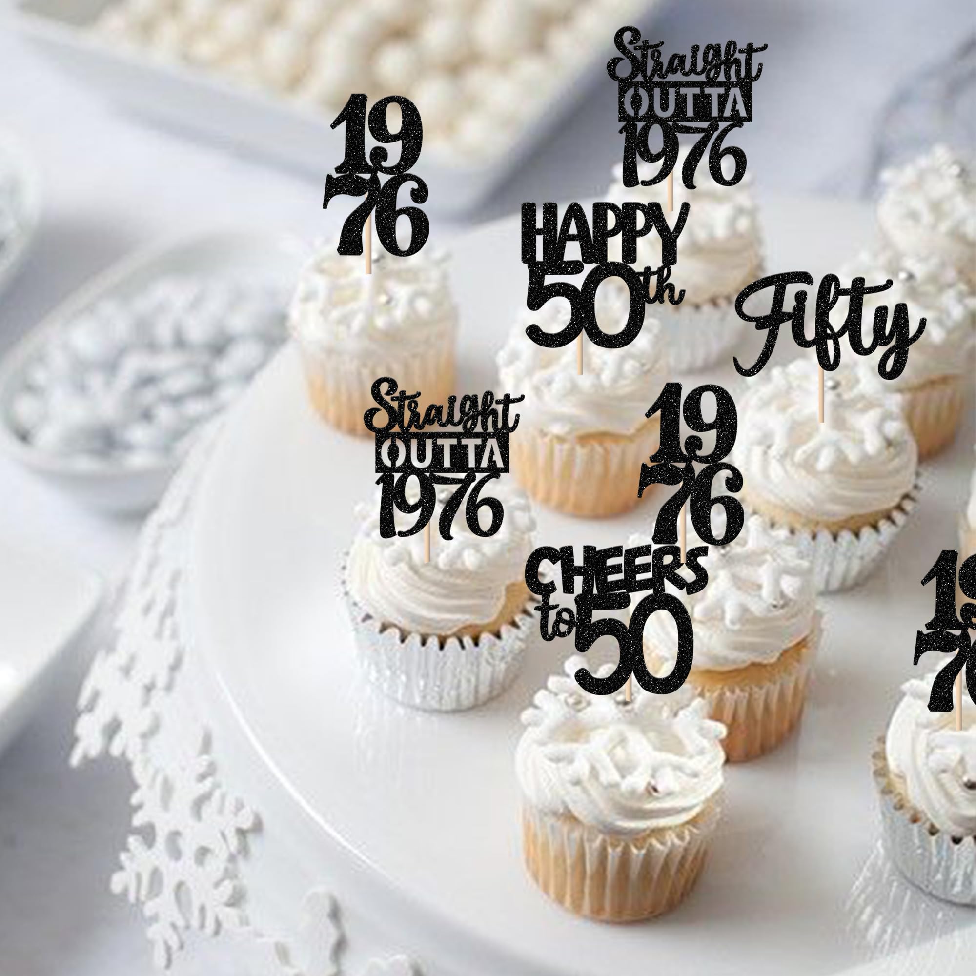 ZHUOWEISM 30Pcs Black 50th Birthday Cupcake Toppers – Glitter Straight Outta 1976