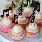 ZHUOWEISM 24-Pack Music Notes Cupcake Toppers – Black Glitter Party Picks