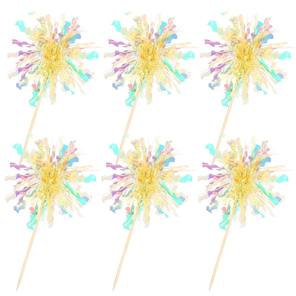 ZHUOWEISM 30 Pcs Foil Firework Cupcake Toppers – Sparkle Tinsel Picks for Birthday, Baby Shower, Graduation, Wedding