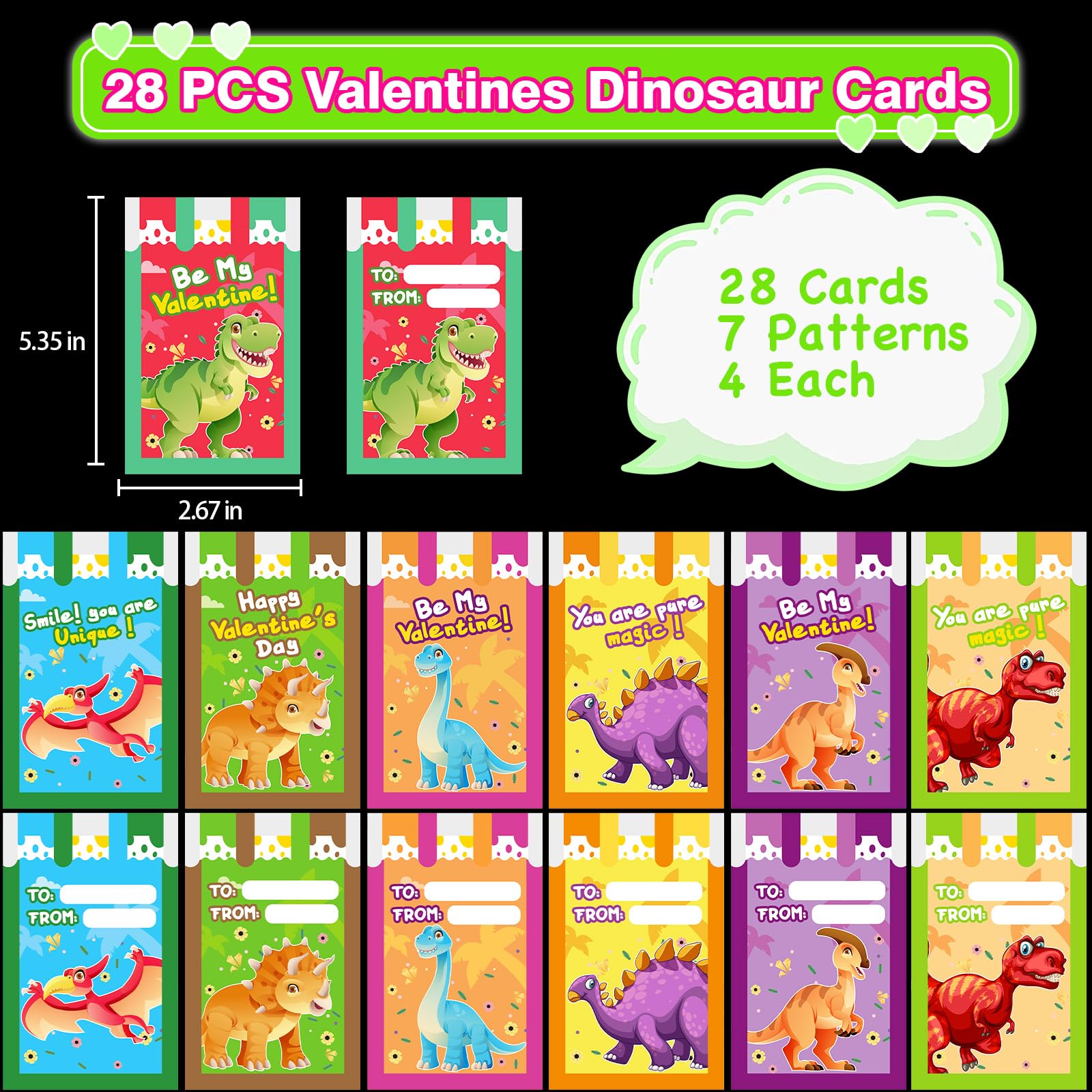 ZICZLI 28-Pack Dinosaur Valentines with LED Finger Lights – Classroom Gifts & Party Favors