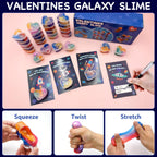 ZICZLI 28-Pack Valentines Day Gifts for Kids — Space Galaxy Slime with Cards | Classroom Party Favors