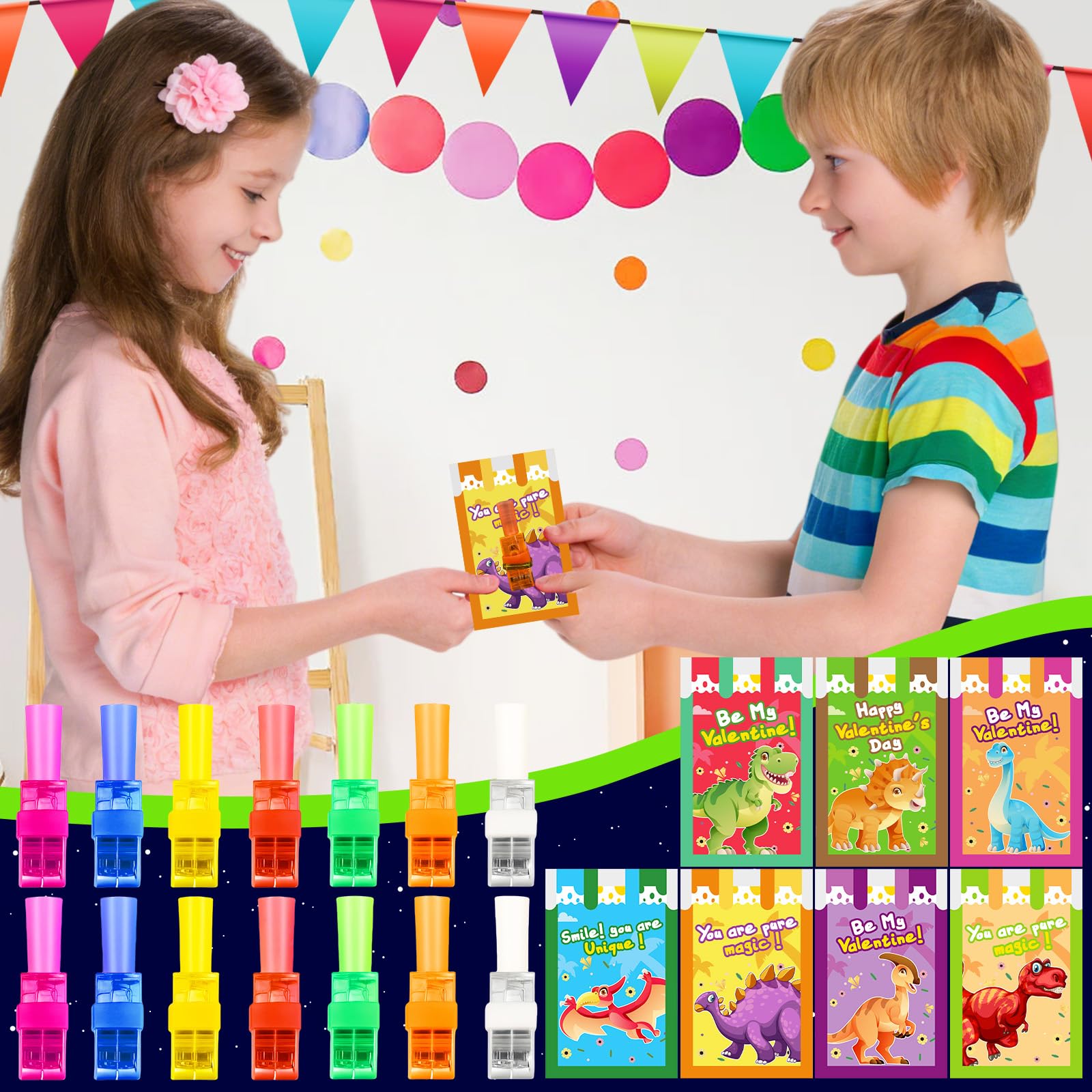 ZICZLI 28-Pack Dinosaur Valentines with LED Finger Lights – Classroom Gifts & Party Favors