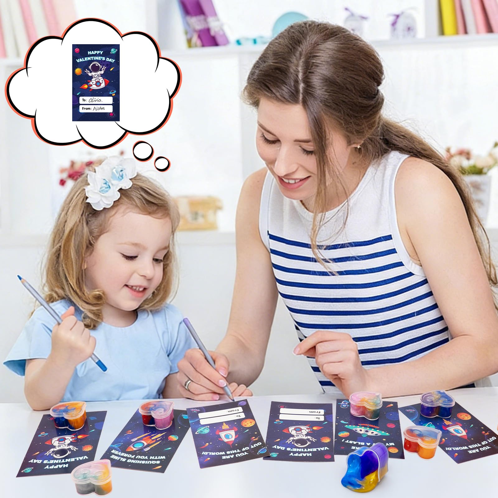 ZICZLI 28-Pack Valentines Day Gifts for Kids — Space Galaxy Slime with Cards | Classroom Party Favors