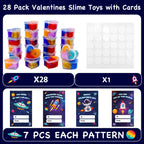 ZICZLI 28-Pack Valentines Day Gifts for Kids — Space Galaxy Slime with Cards | Classroom Party Favors