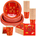 Ziliny 200-Piece Chinese New Year Party Set | Year of the Horse 2026 Plates, Cups & Napkins